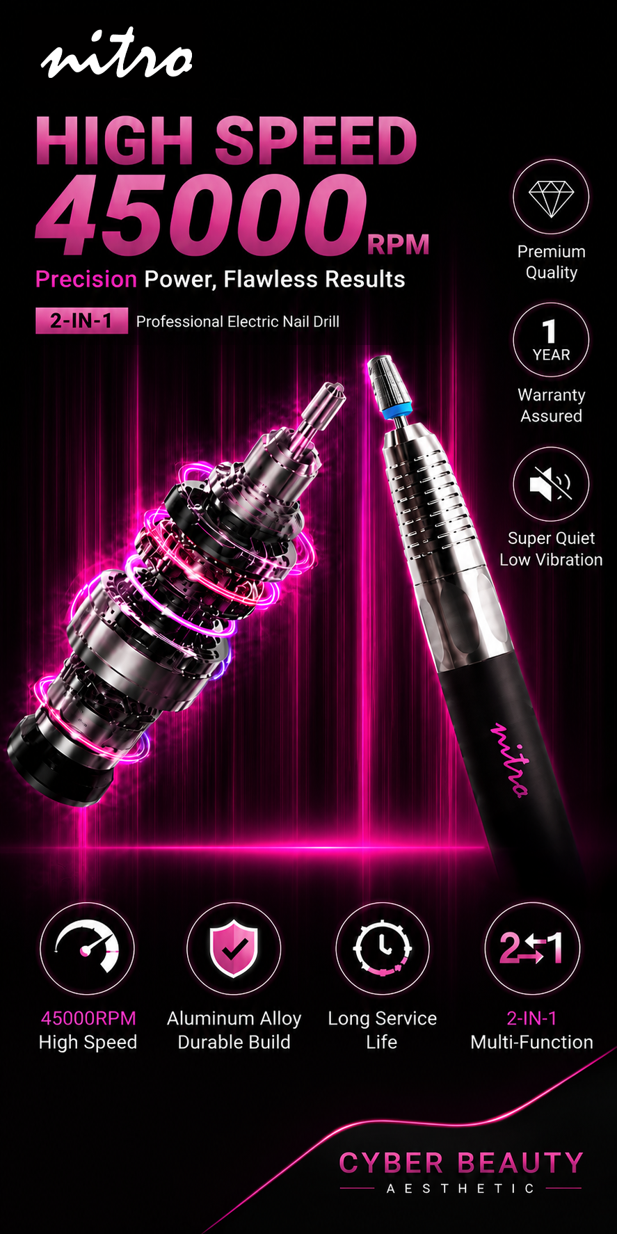 Nitro Luxcore 45000 RPM Professional E-File Nail Drill mobile enhanced brand content image 3