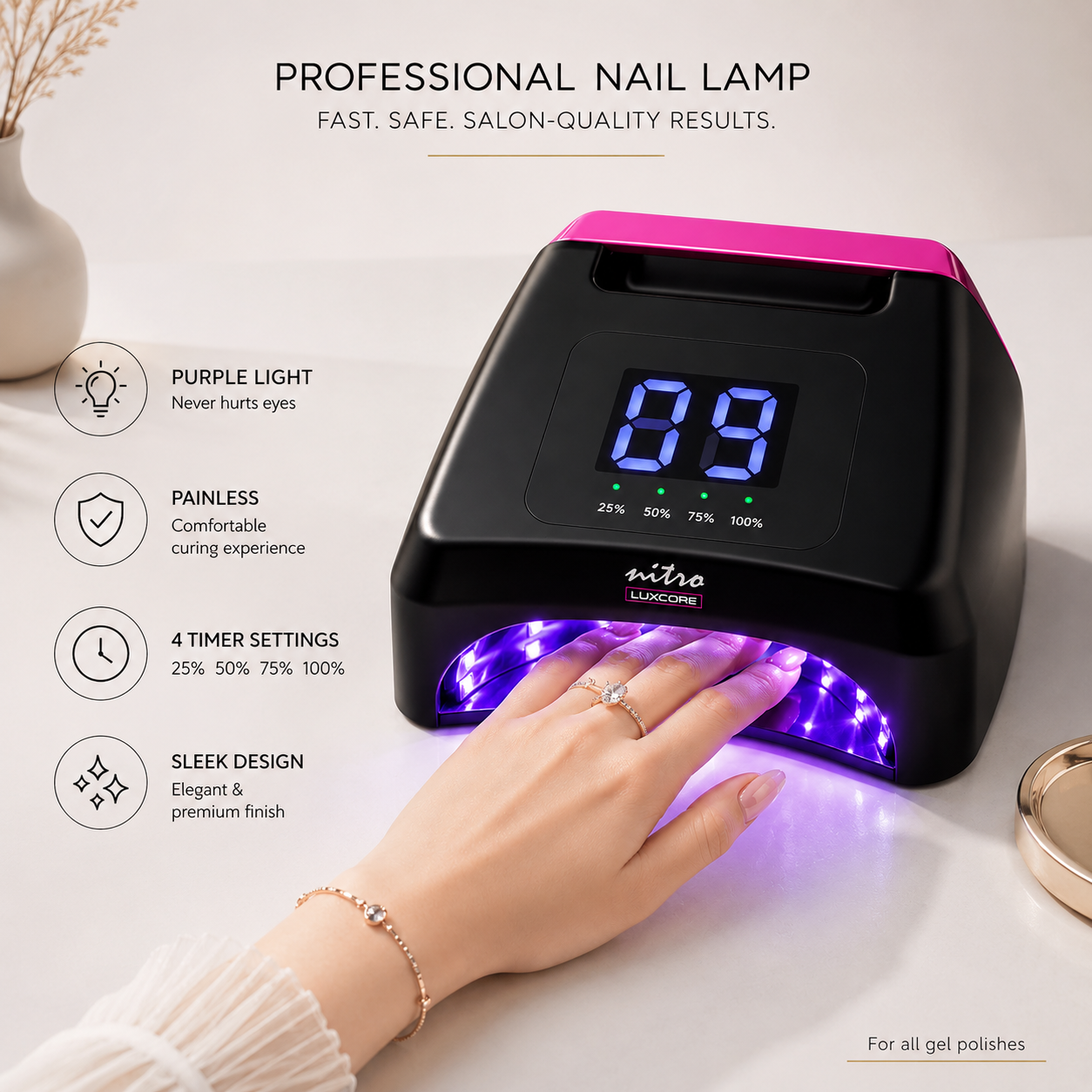 Luxcore 72W Cordless UV/LED Nail Lamp – Professional Rechargeable Luxcore 72W Cordless UV/LED Nail Lamp – Professional Rechargeable