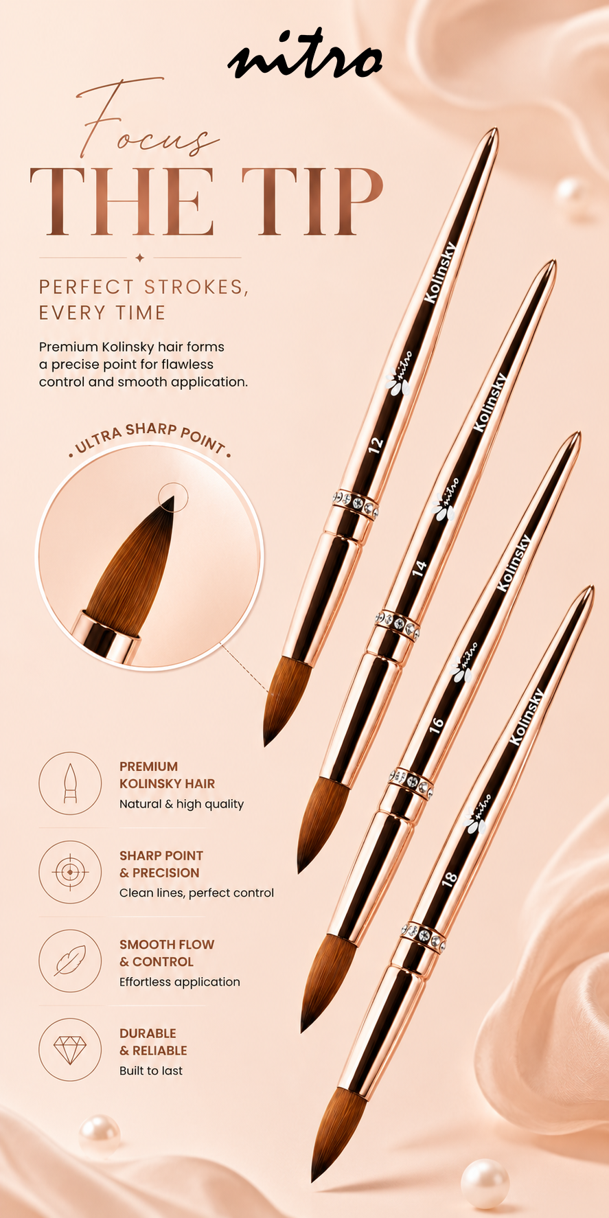 Kolinsky Acrylic Brush - Pinched - Size 14 - Gold mobile enhanced brand content image 3