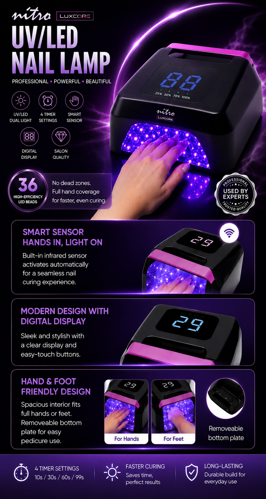 Luxcore 72W Cordless UV/LED Nail Lamp – Professional Rechargeable Nail Curing Lamp mobile enhanced brand content image 2