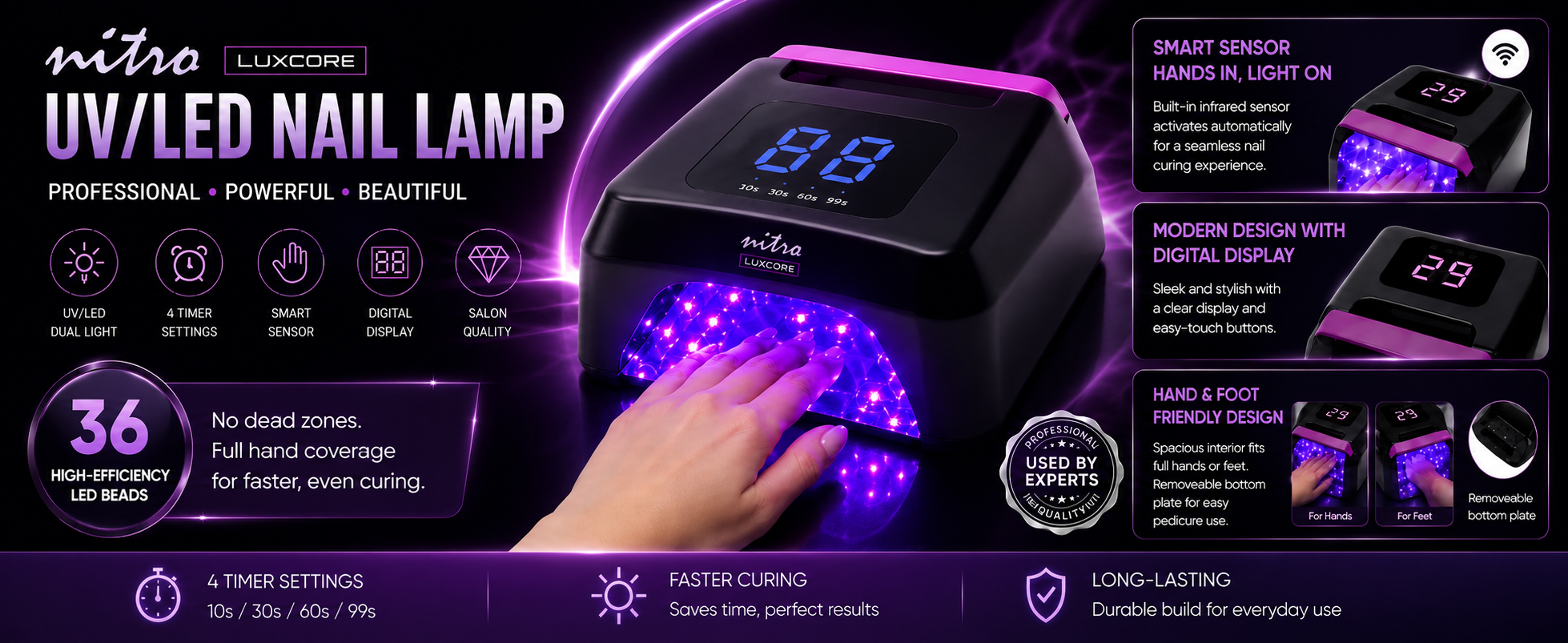 Luxcore 72W Cordless UV/LED Nail Lamp – Professional Rechargeable Nail Curing Lamp enhanced brand content image 2