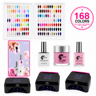 EM Collection 3-in-1 Dip Powder, Gel Polish & Lacquer System (168 colors) + 2 Color Swatch Books + 3 Luxcore Curing Lamp