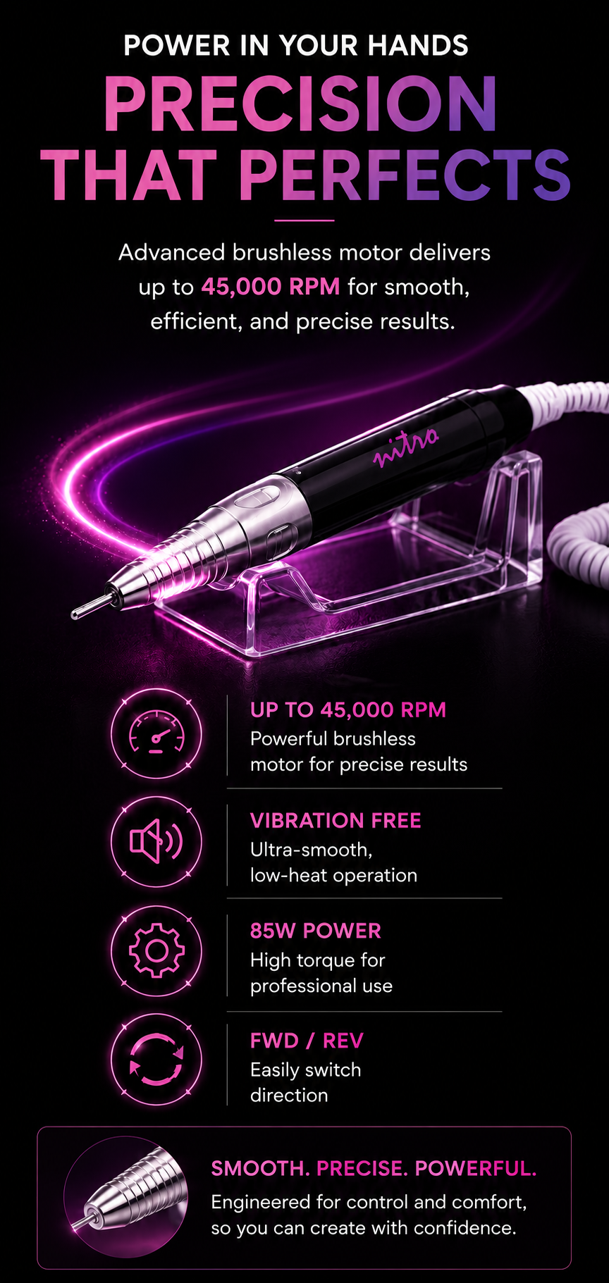 Nitro Luxcore 45000 RPM Professional E-File Nail Drill mobile enhanced brand content image 2