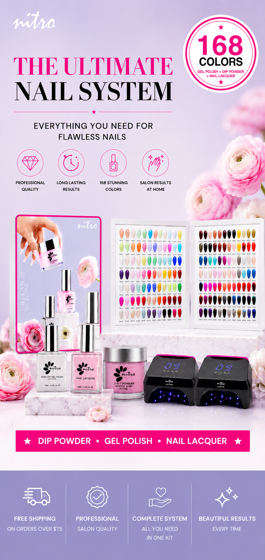 EM Collection 3-in-1 Dip Powder, Gel Polish & Lacquer System (168 colors) FREE 2 Color Swatch Books + 3 Luxcore Curing Lamp mobile enhanced brand content image 2